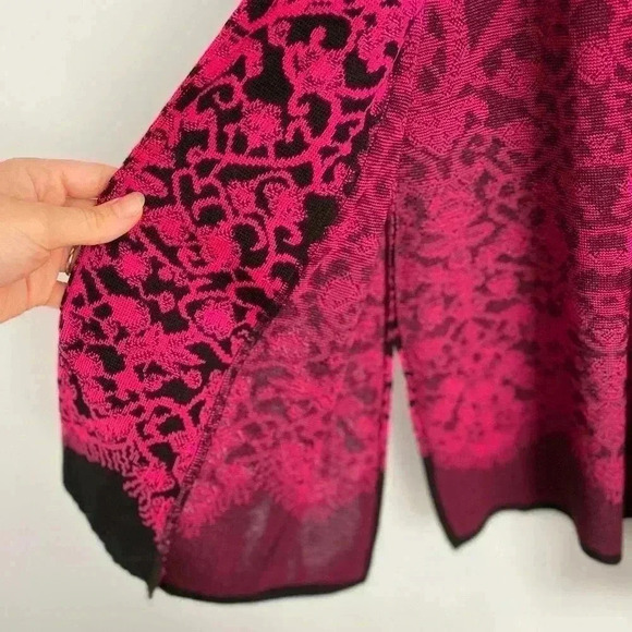 Misook Knit Open Front Jacket Cardigan Topper Medium M Black Pink Preppy Career - Picture 6 of 9